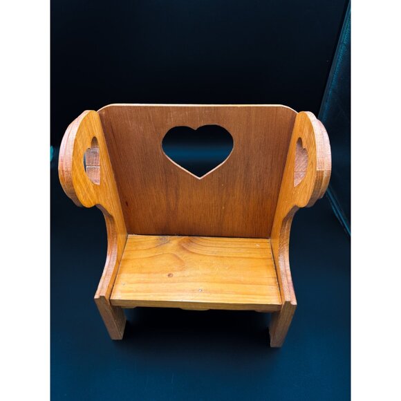 Vintage Handmade Wooden Teddy Bear Doll Bench Heart Cutouts Country Primitive - Picture 7 of 8
